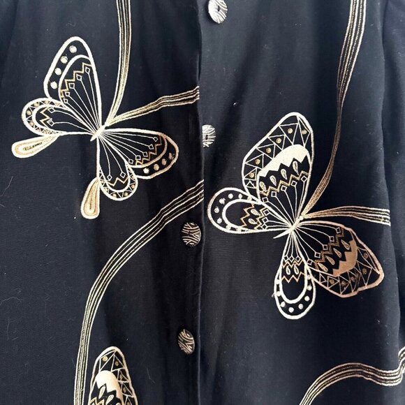 Vintage Allure Black Gold Butterly Print embroidered Blazer Jacket XL - Picture 3 of 9